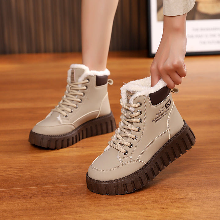 Lace-Up Snow Boots for Women, Fleece-Lined Plush Ankle Boots