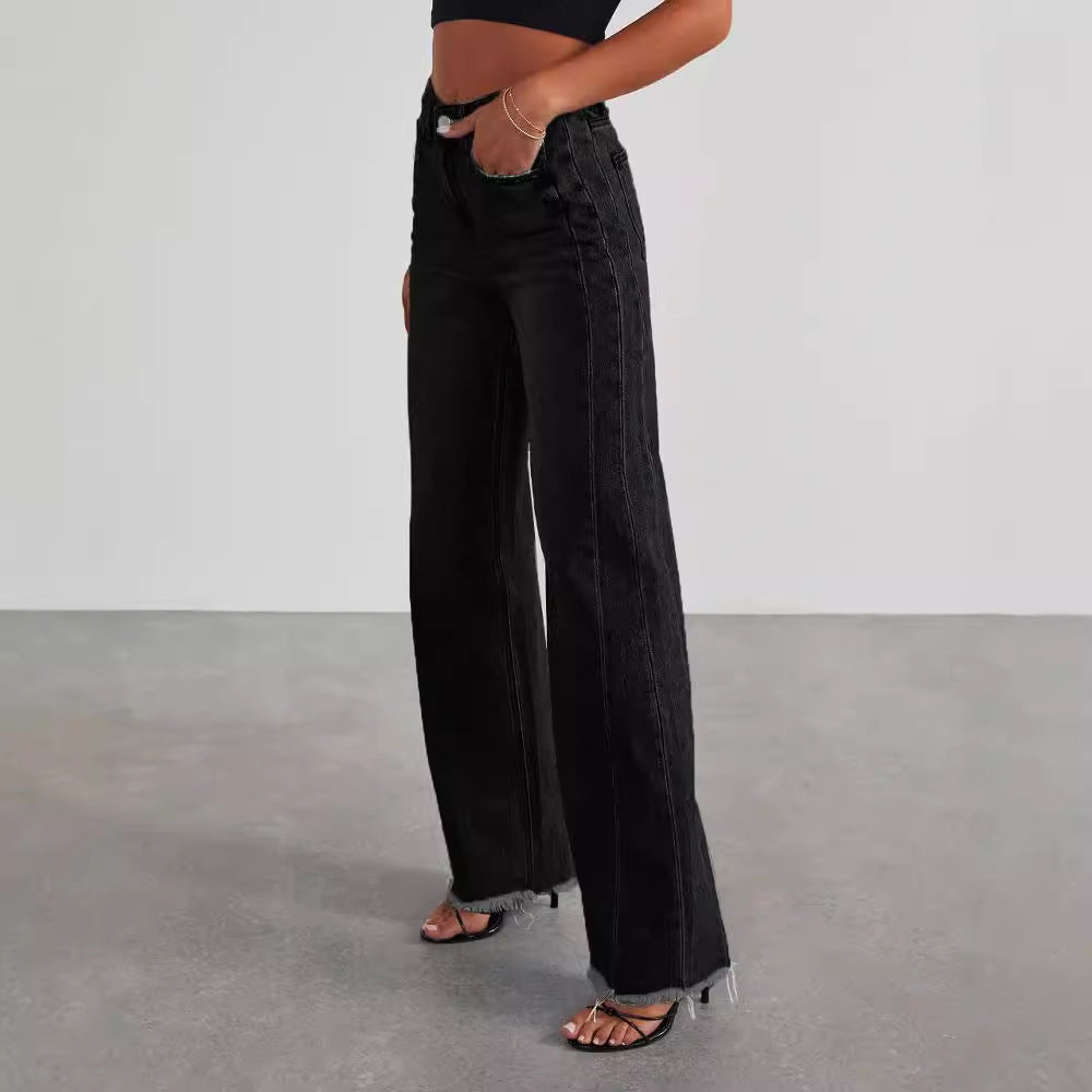 Wide-Leg Jeans with Pockets for Women, High-Waist Slim Straight