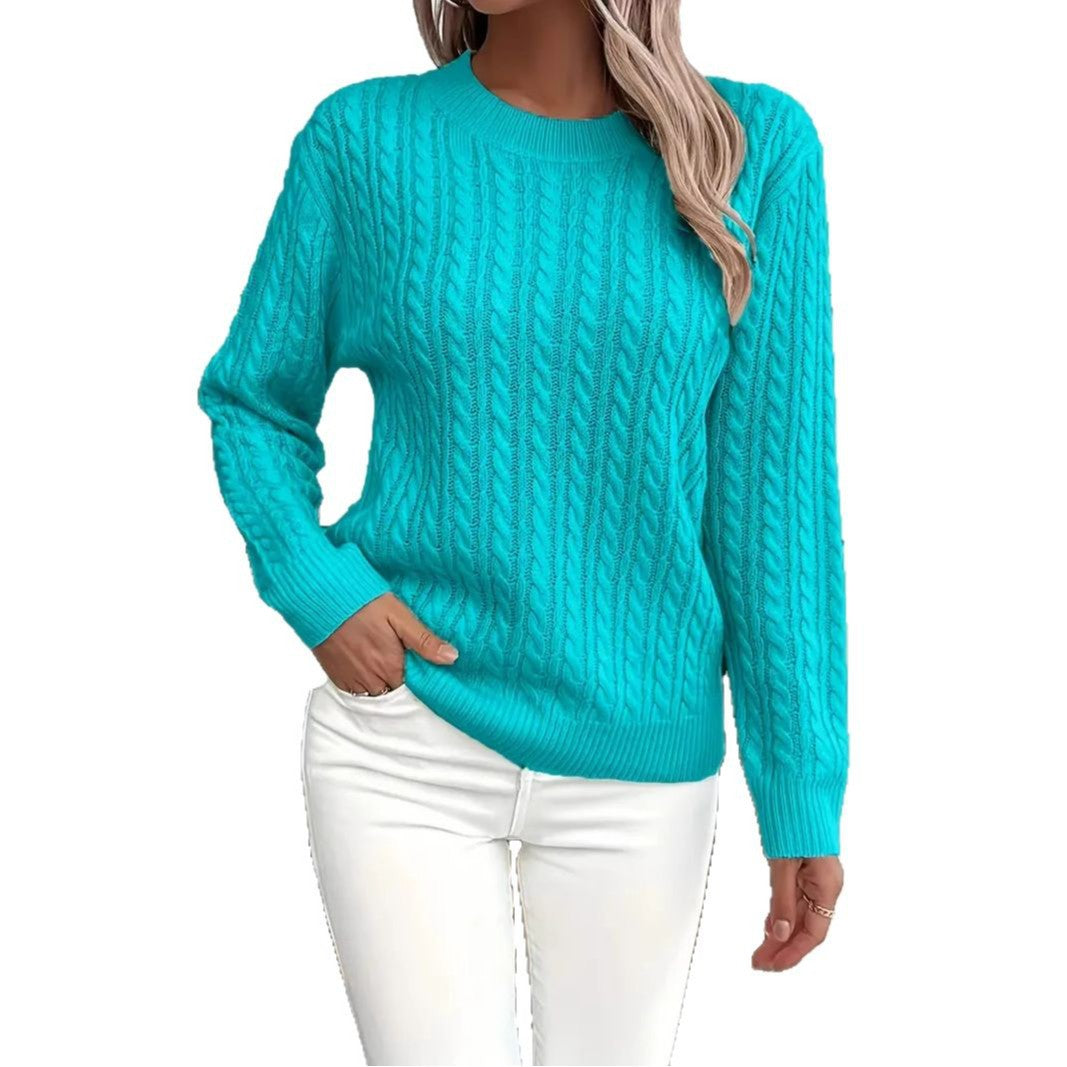 Twist Knit Sweater for Women, Round Neck Pullover Top