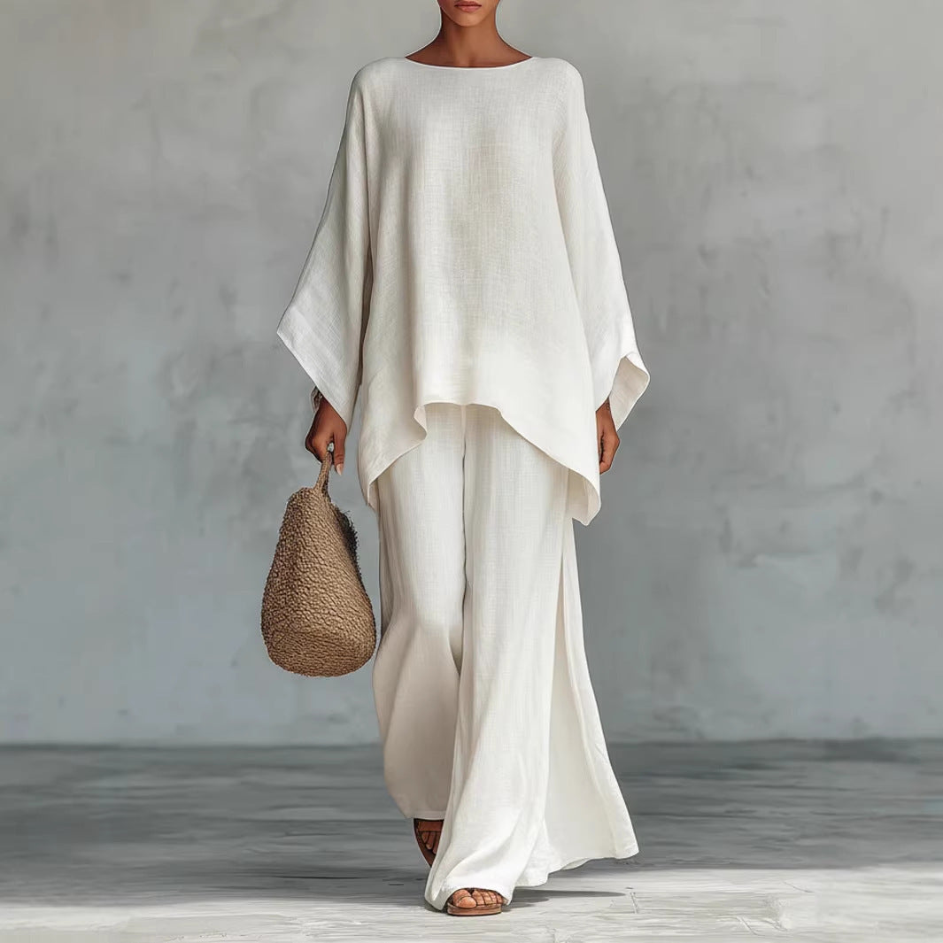 Minimalist 2-Piece Set for Women, Loose Top and Wide-Leg Pants