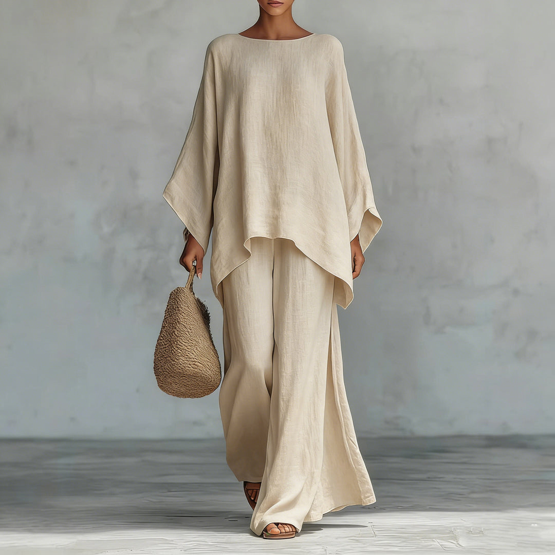 Minimalist 2-Piece Set for Women, Loose Top and Wide-Leg Pants