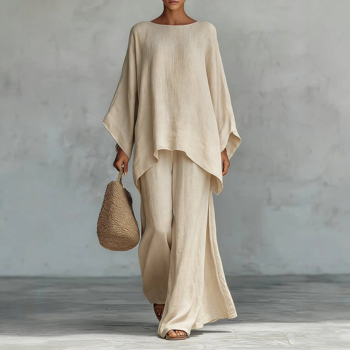 Minimalist 2-Piece Set for Women, Loose Top and Wide-Leg Pants