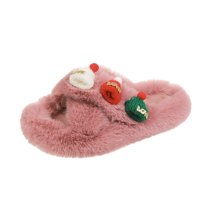 Christmas Hat Fluffy Slippers, Warm Toe-Covering Style