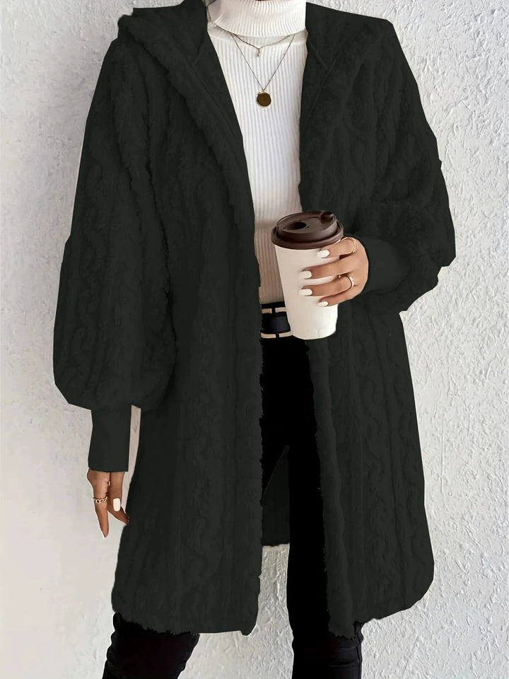 Hooded Teddy Coat for Women, Double-Sided Plush Long Cardigan