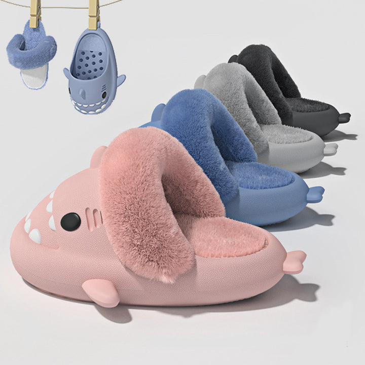 Winter Shark Slippers, Warm Fuzzy House Shoes for Women