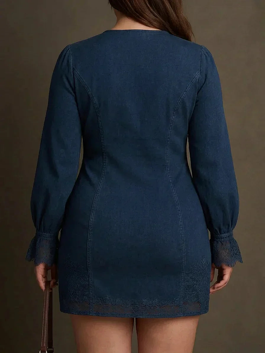 Layla  Blue Suede Mini Dress with Lace