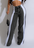 High waisted wide leg jeans with a bold side stripe and stretch