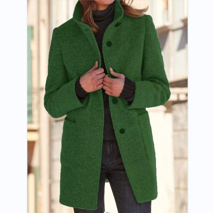 Woman in stand collar button coat