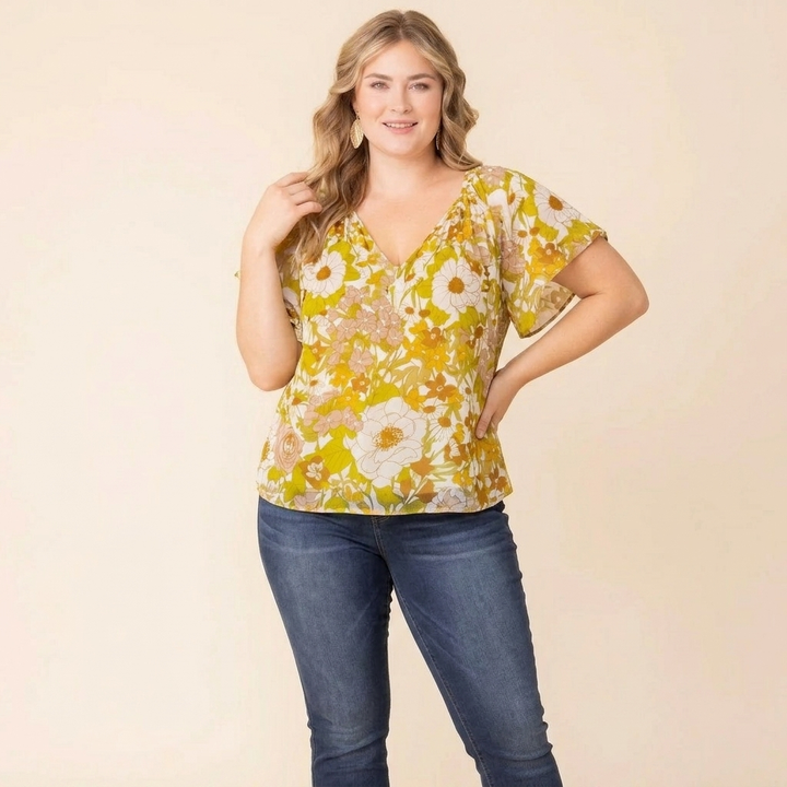 Rosalie Floral V-Neck Flutter Sleeve Top