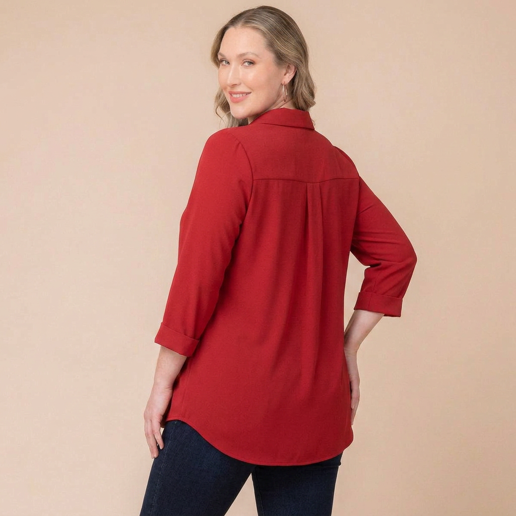 Natasha Collared V-Neck Tunic Top