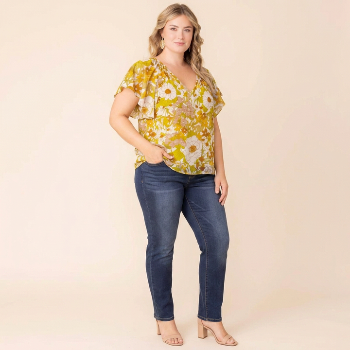 Rosalie Floral V-Neck Flutter Sleeve Top