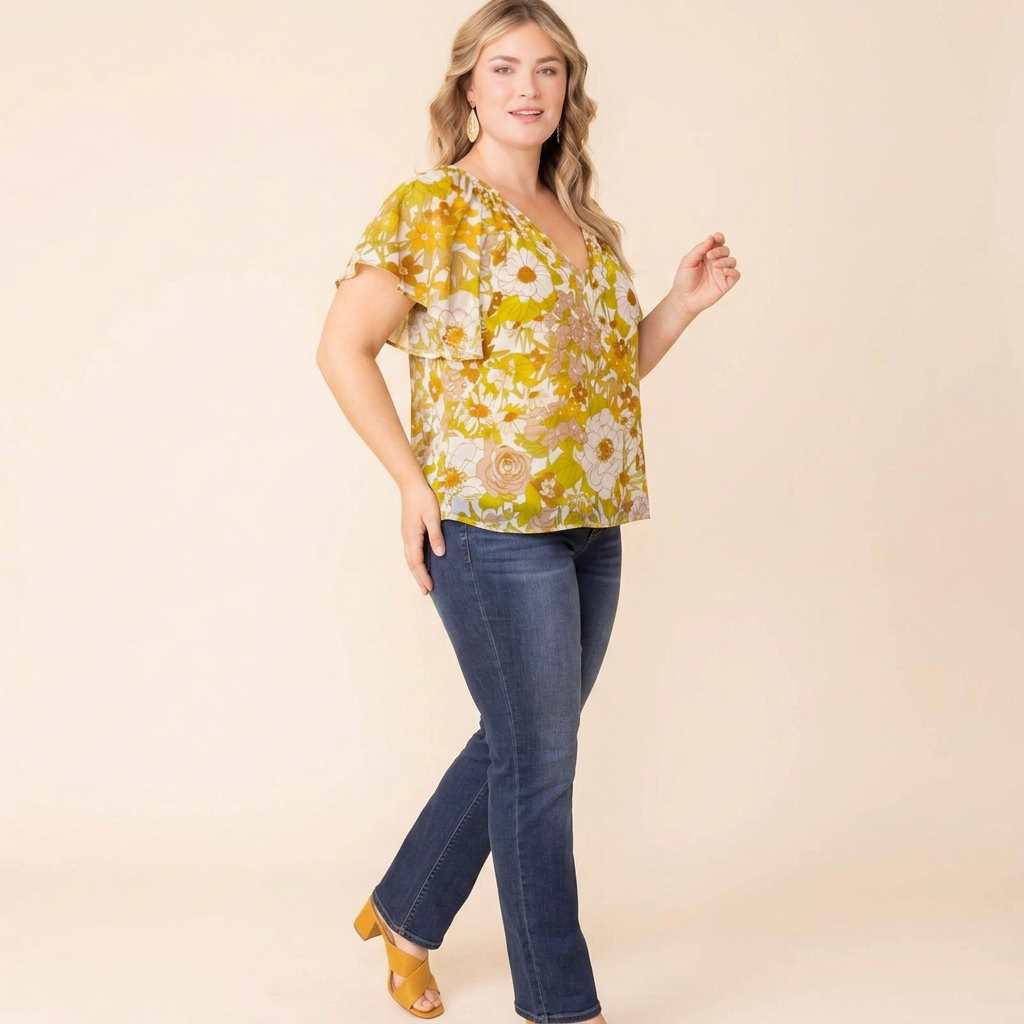 Rosalie Floral V-Neck Flutter Sleeve Top
