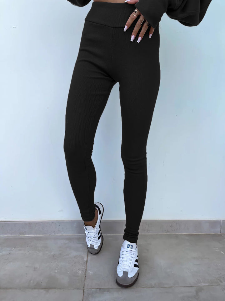 Casual Sweater Suit, Loose Crew Neck Split Top and Tight Pants