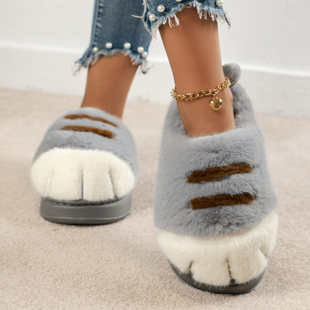 3D Cat Paw Slippers – Fluffy Flat House Slippers, Non-Slip Sole