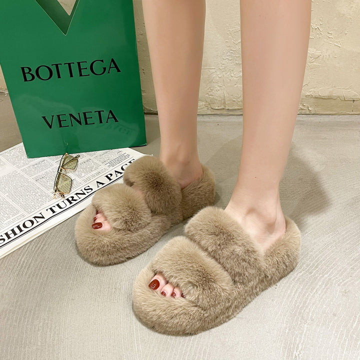 Faux Fur Bedroom Slippers with Hollow-Out Design