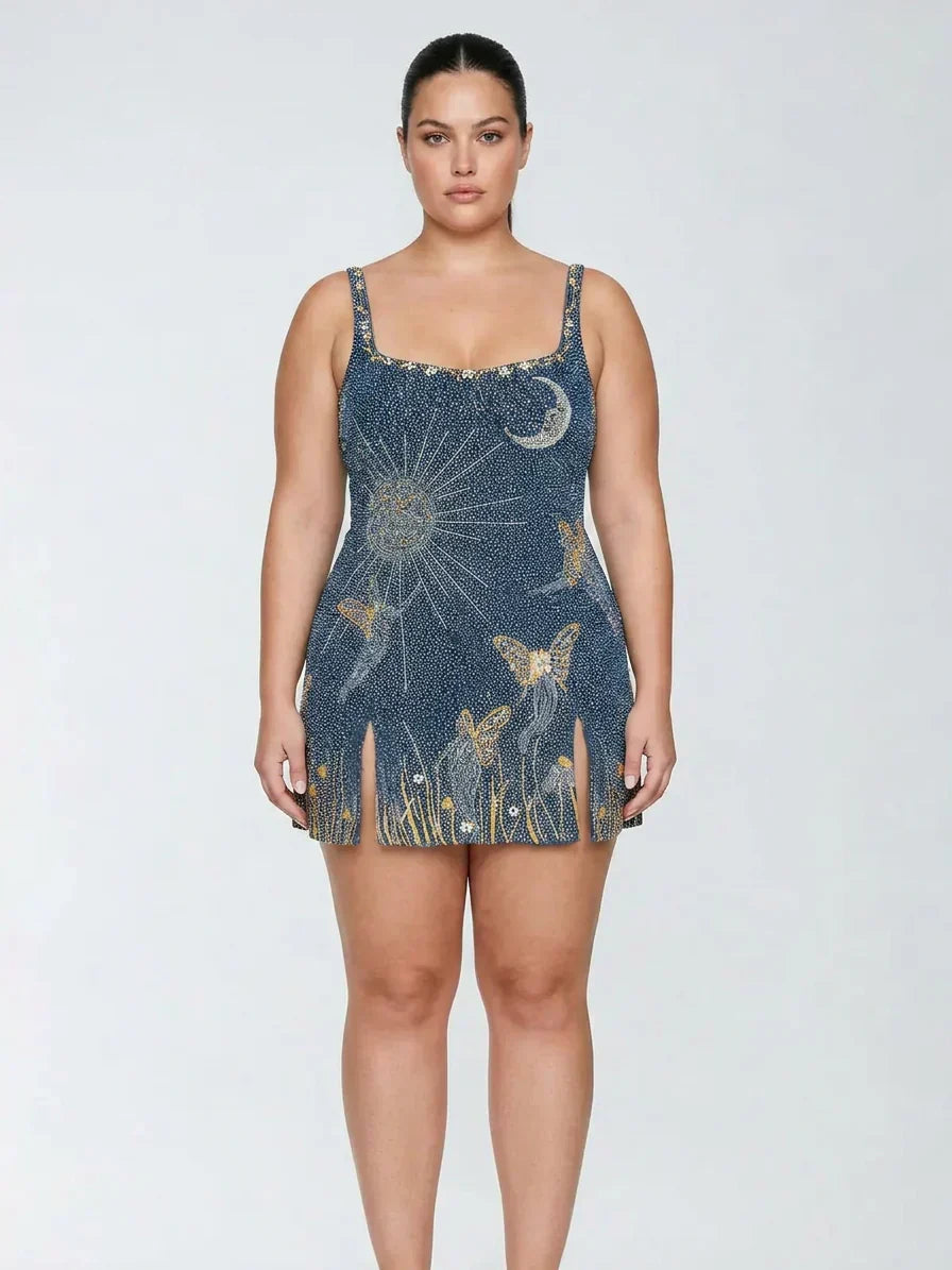 Eira  Midnight Blue Beaded Mini Dress