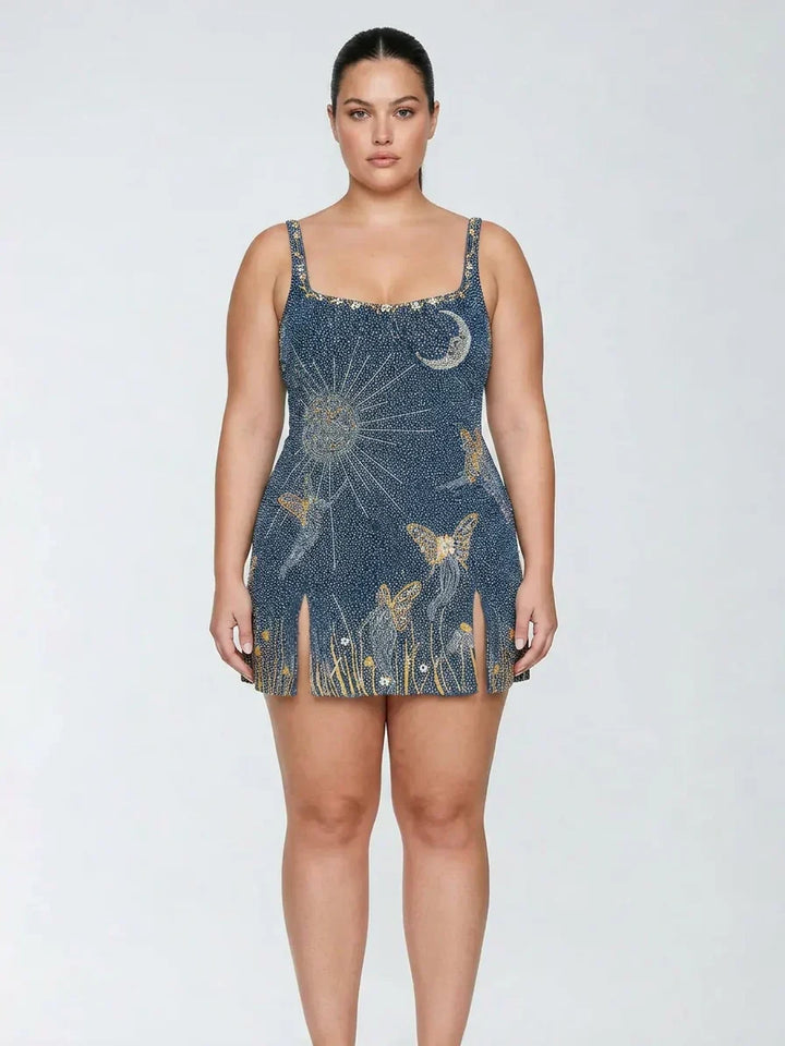Eira  Midnight Blue Beaded Mini Dress