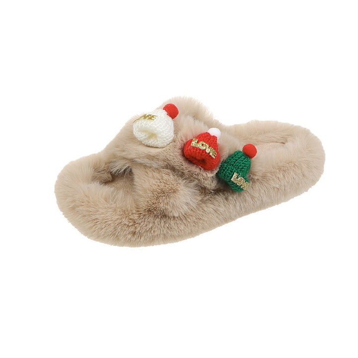 Christmas Hat Fluffy Slippers, Warm Toe-Covering Style