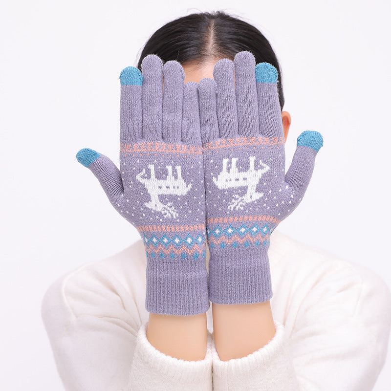 Women's Reindeer and Snowflake Knit Gloves with Touch Screen Tips