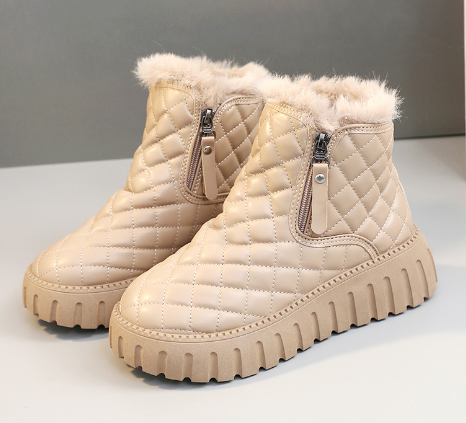 Plaid Platform Ankle Boots for Women, Plush-Lined Snow Boots