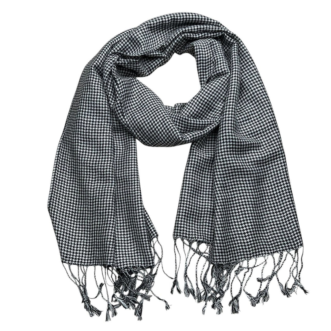 Black and White Graphic Jacquard Scarf, Soft Acrylic Winter Wrap