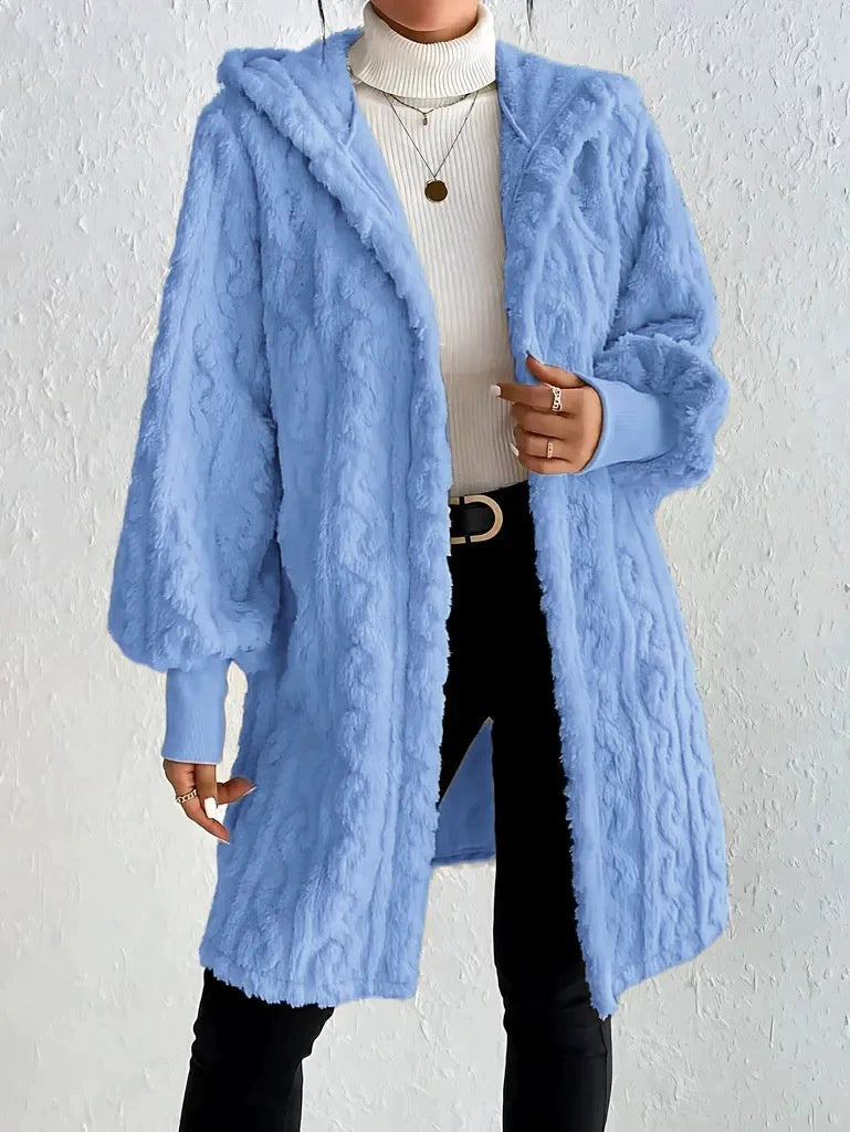 Hooded Teddy Coat for Women, Double-Sided Plush Long Cardigan