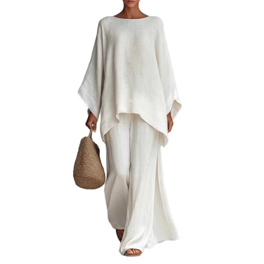 Minimalist 2-Piece Set for Women, Loose Top and Wide-Leg Pants