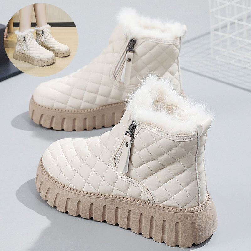 Plaid Platform Ankle Boots for Women, Plush-Lined Snow Boots