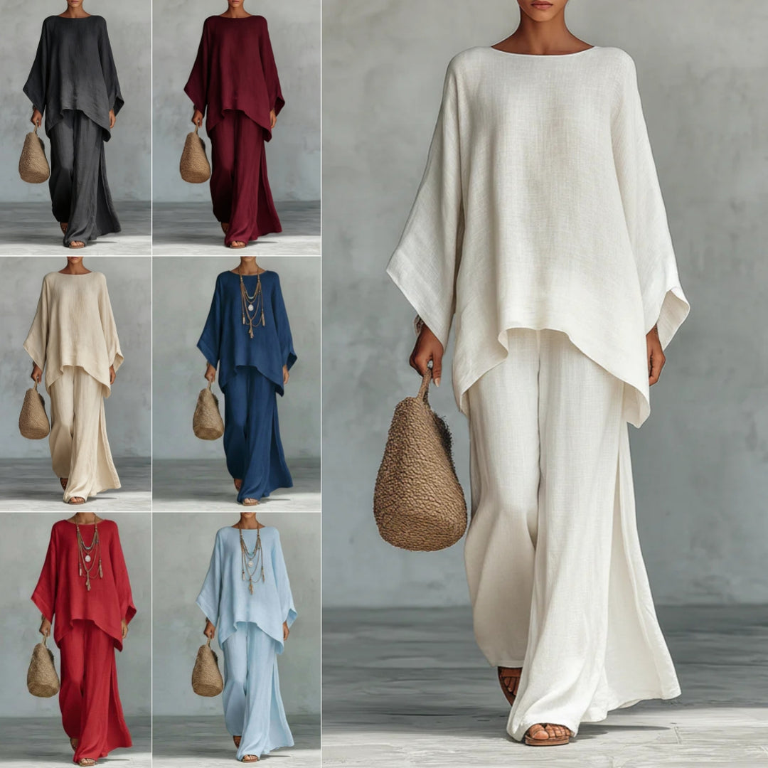 Minimalist 2-Piece Set for Women, Loose Top and Wide-Leg Pants