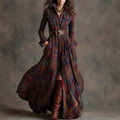 Women's Plaid Maxi Shirt Dress with Pockets and Collar