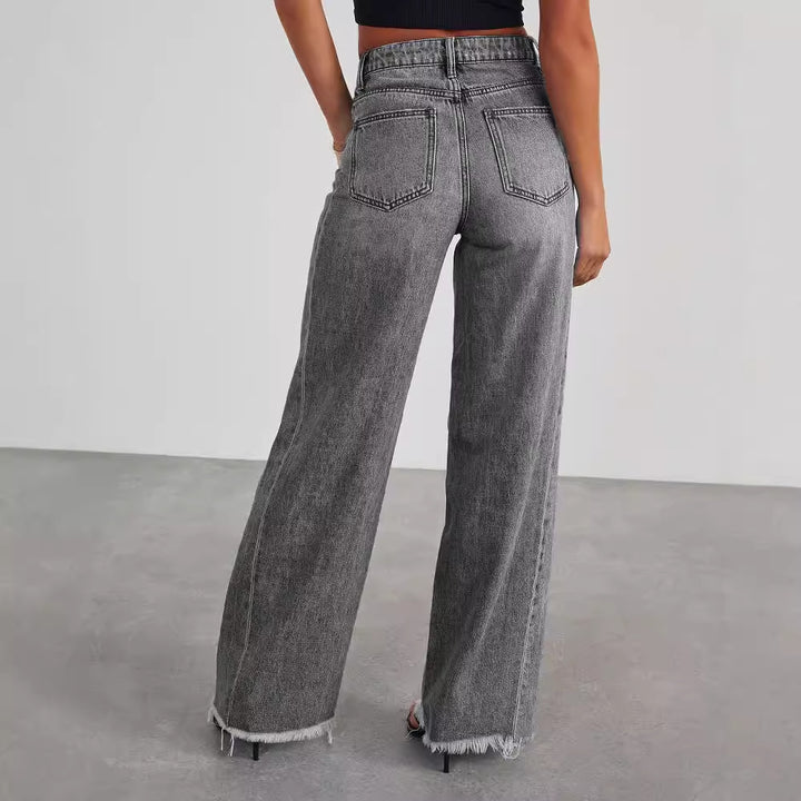 Wide-Leg Jeans with Pockets for Women, High-Waist Slim Straight