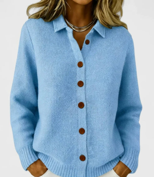 Knitted Lapel Cardigan, Button-Front Long Sleeve Sweater Coat