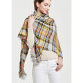 Women's Yellow and Blue Plaid Scarf, Soft Tassel Wrap