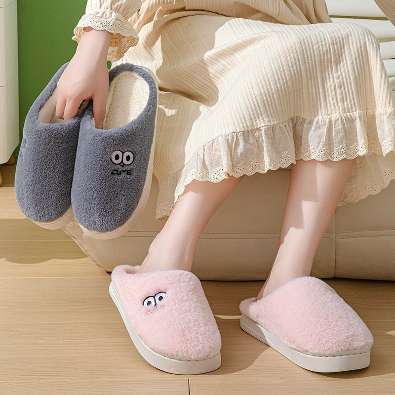 Big-Eyes Cartoon Slippers, Non-Slip Plush for Couples