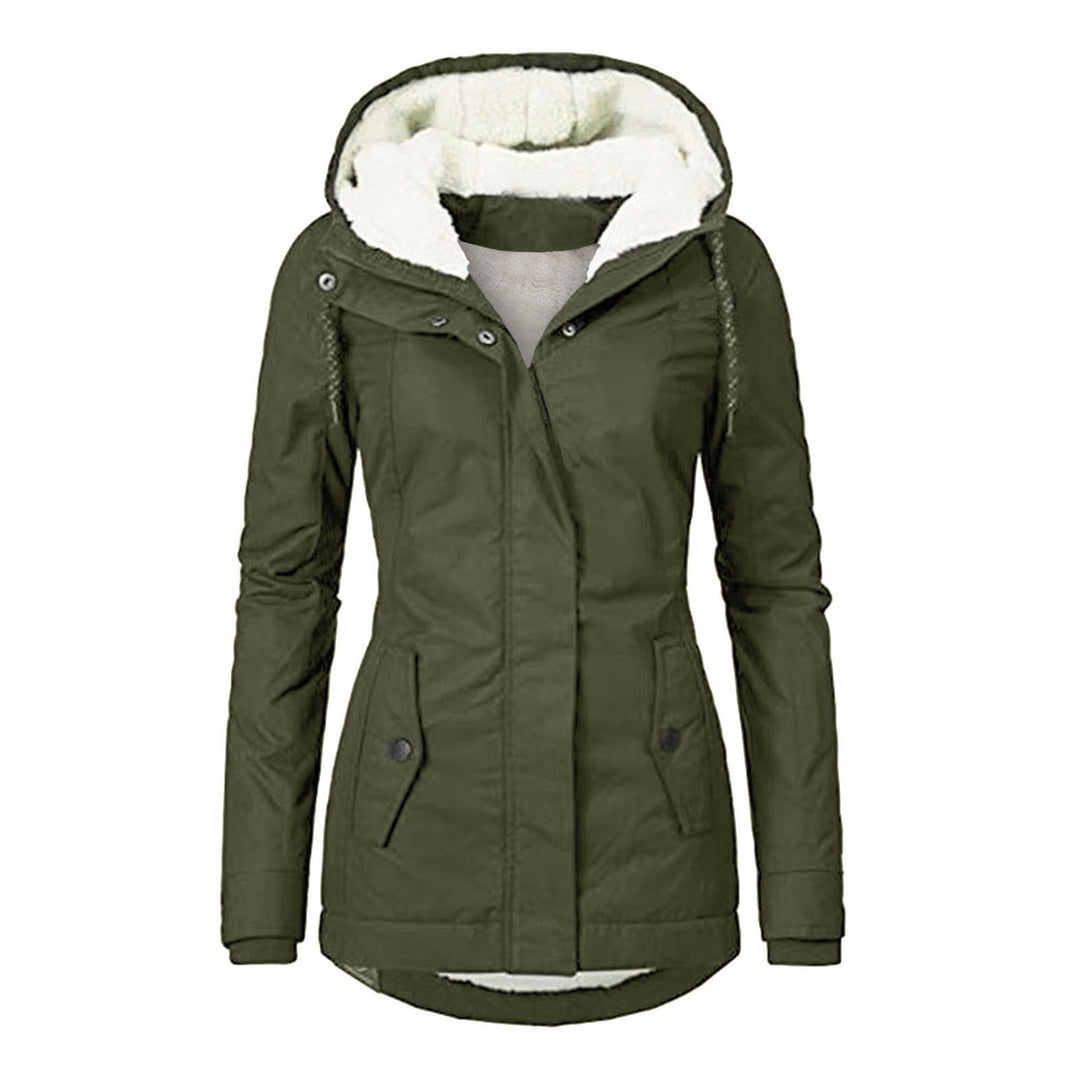 Hooded winter jacket with fleece lining, zip and pockets