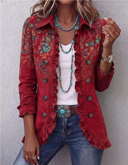 Ruffle Pleated Lapel Blazer, Casual Office Jacket for Women