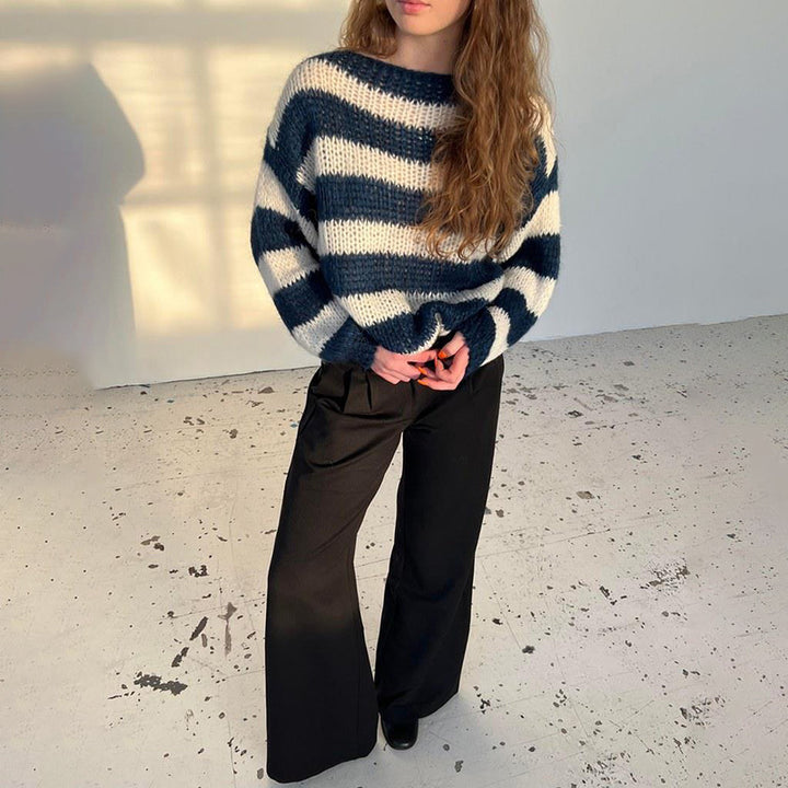 Loose Striped Knit Sweater with Long Sleeves