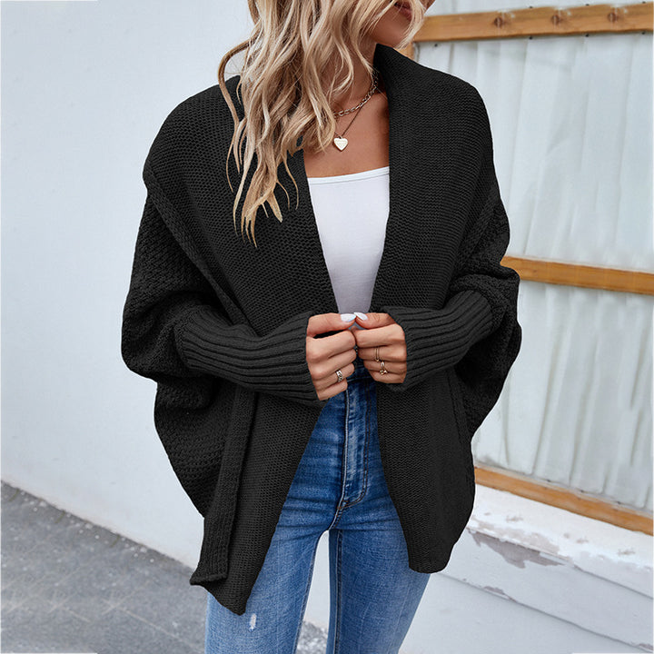 Loose Knit Cardigan for Women, Batwing Sleeve Lapel Sweater