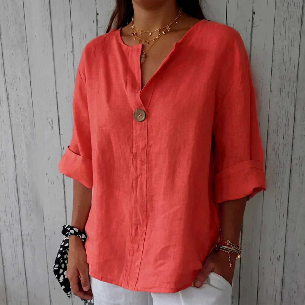 Monroe | Relaxed Button-Front Blouse with Turn-Up Sleeves