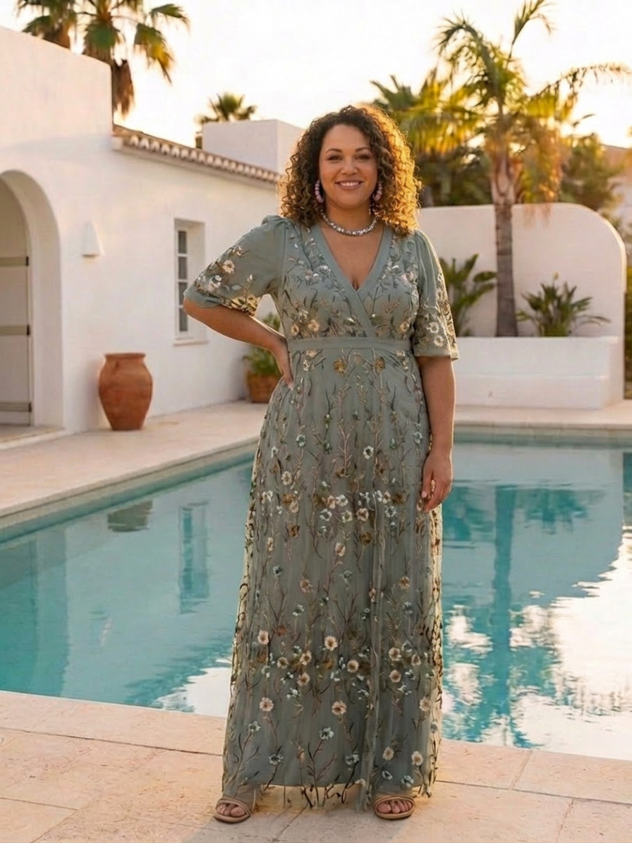 Stella &amp; Grace | Floral V Neck Short Sleeve Maxi Dress