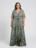 Honora | Floral V Neck Short Sleeve Maxi Dress