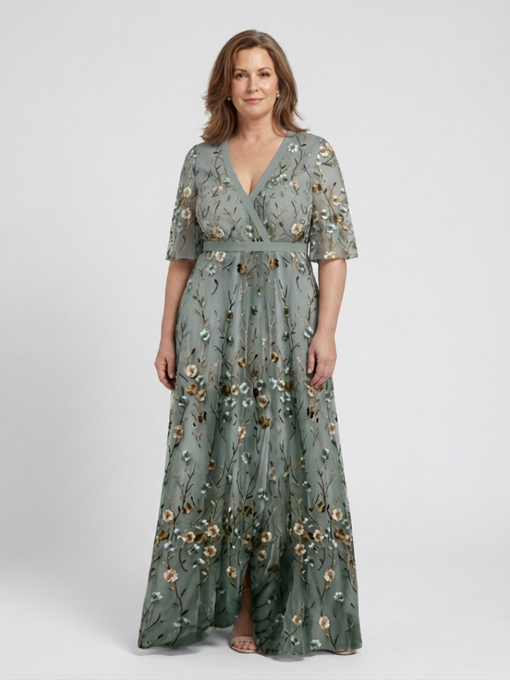 Stella &amp; Grace | Floral V Neck Short Sleeve Maxi Dress