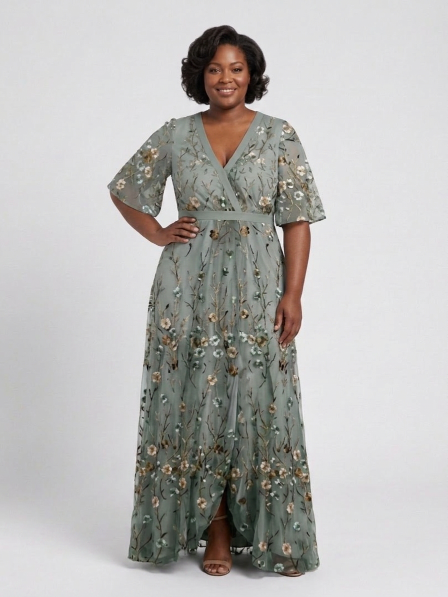 Stella &amp; Grace | Floral V Neck Short Sleeve Maxi Dress