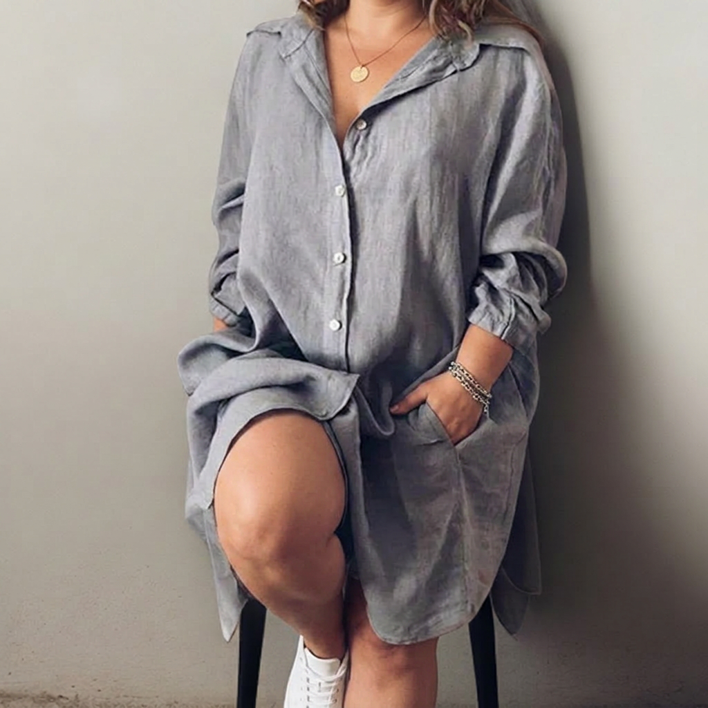 Nielle midi dress in cotton and linen