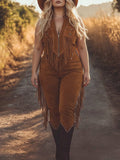 Solveig - Brown Suede Zip-Up Jumpsuit