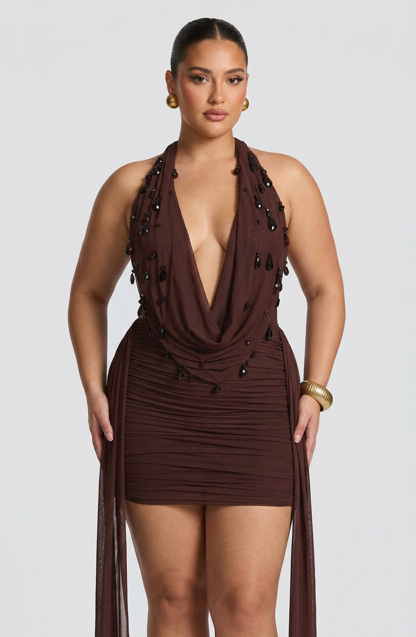 Anas Mini Dress - Plum Brown