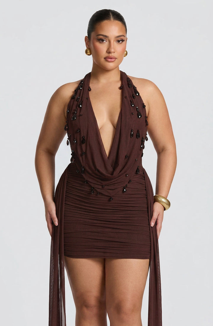 Anas Mini Dress - Plum Brown