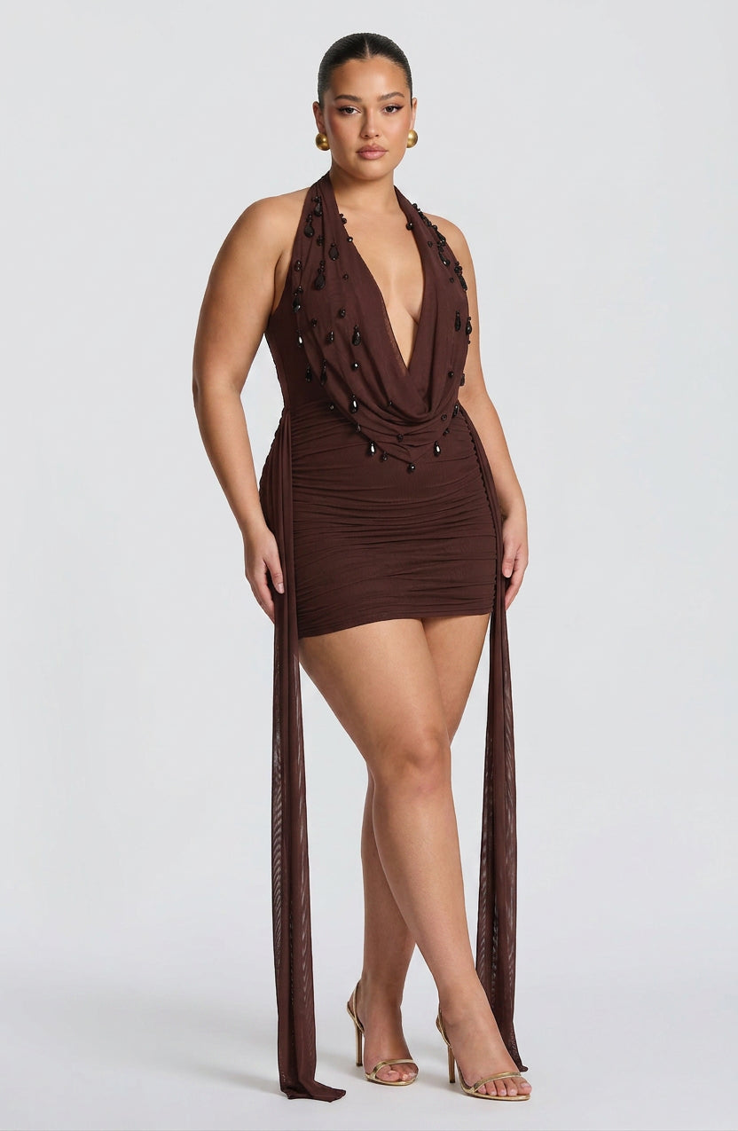 Anas Mini Dress - Plum Brown