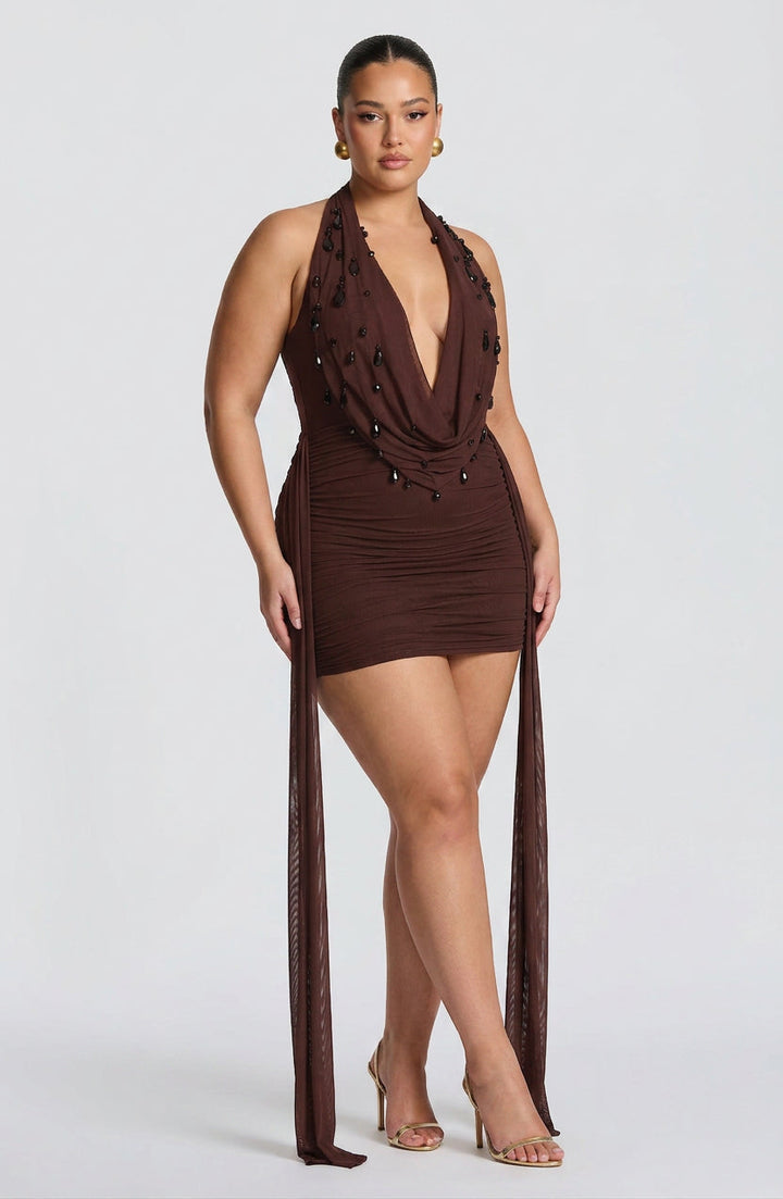 Anas Mini Dress - Plum Brown