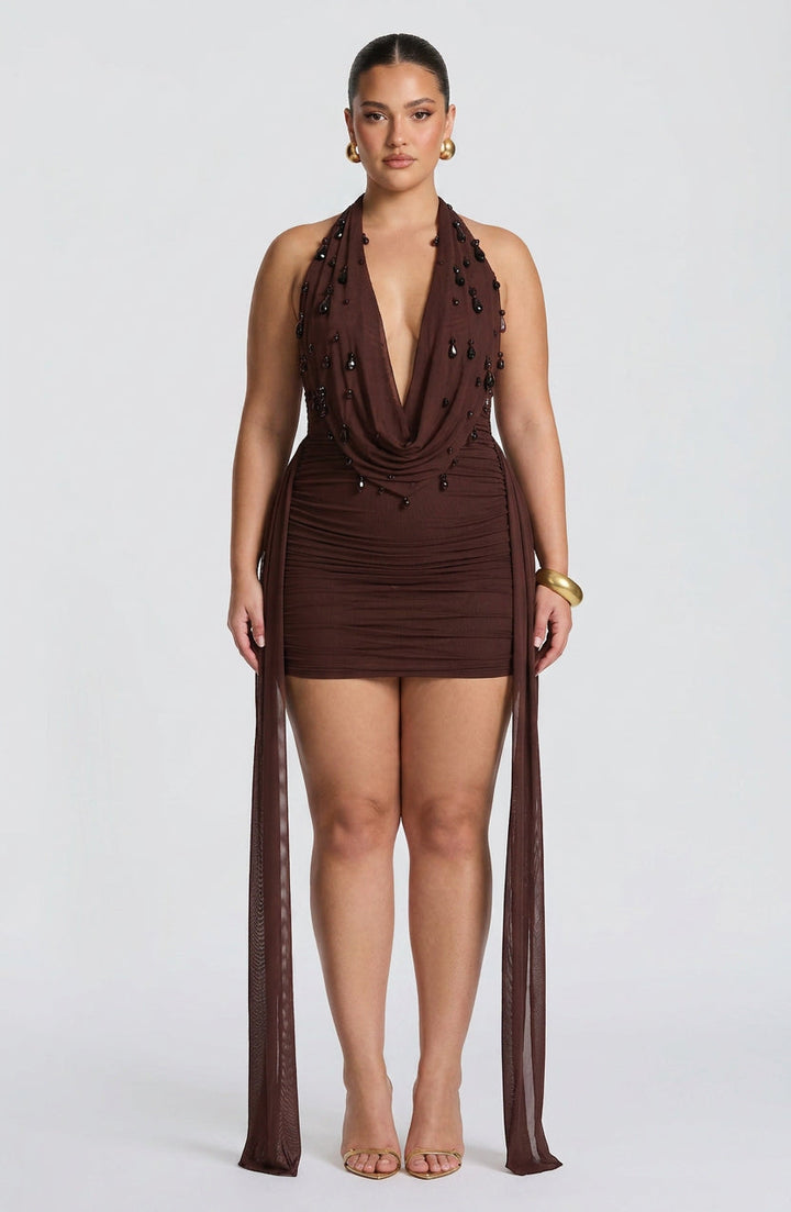 Anas Mini Dress - Plum Brown